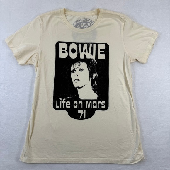 Sugarhigh Lovestoned David‎ Bowie Life on Mars 71 Cream Graphic T Shirt Small